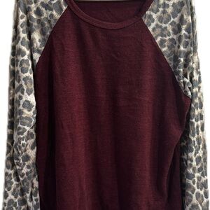 HEIMISH USA Burgundy and Leopard Print Sweatshirt